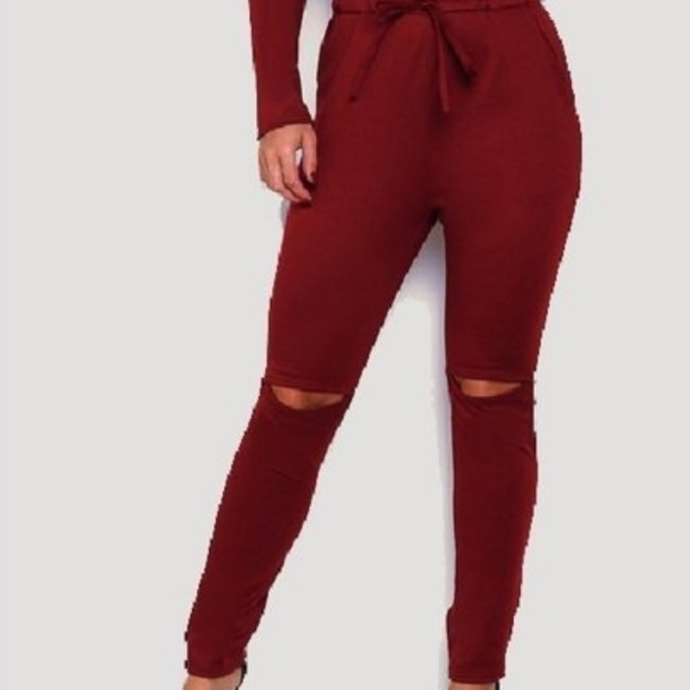 NWT Burgundy Off the Shoulder Long Sleeve Jumpsuit - Picture 5 of 8